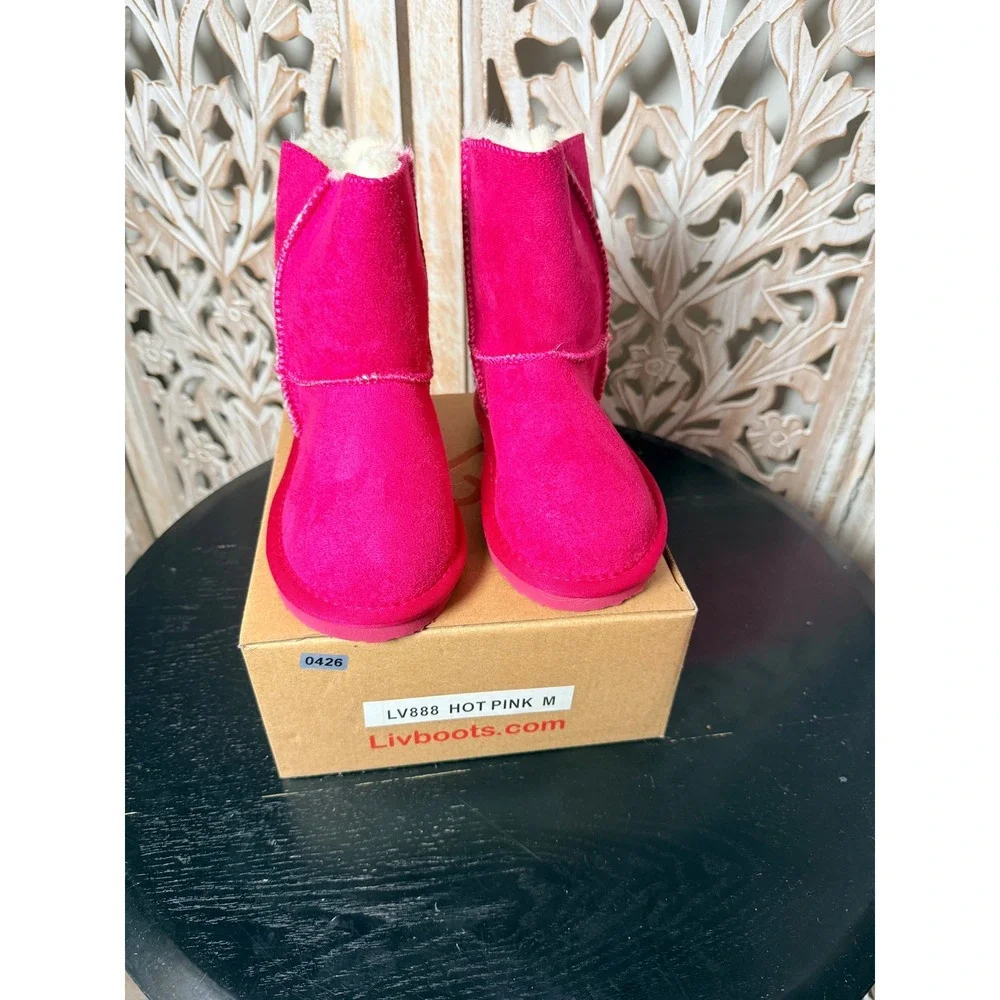 Livboots LV888 Hot Pink Toddler Faux Fur Lined Suede Boots Size 10-11 NEW